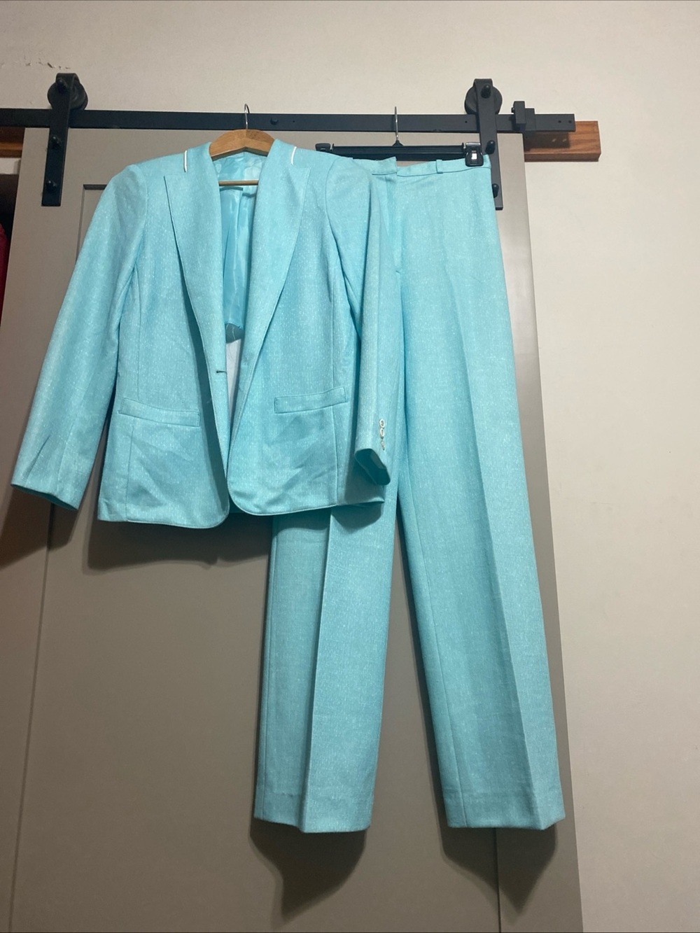 Vintage 70’s RHODE Aqua Shimmer Tailored Blazer and Wide LegTrousers